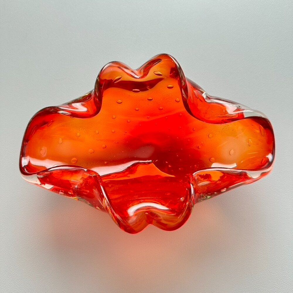 Vintage Mid Century Orange Glass Bowl trinket Dish